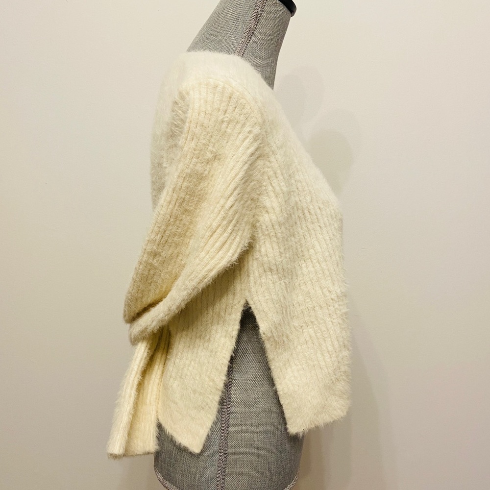 Leche Light Cream Fuzzy Side Slits Sweater - Picture 3 of 6